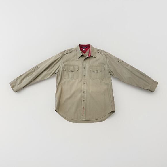 RARE Tommy Hilfiger Outdoor Shirt Mens Size XL Safari Khaki Button Up Utility - Picture 2 of 12